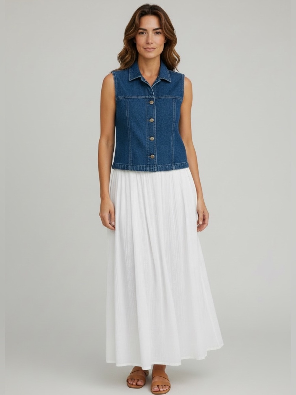 TALBOTS Vintage 90s 100% Cotton  Blue Denim Button Up Vest Top Women's Size M